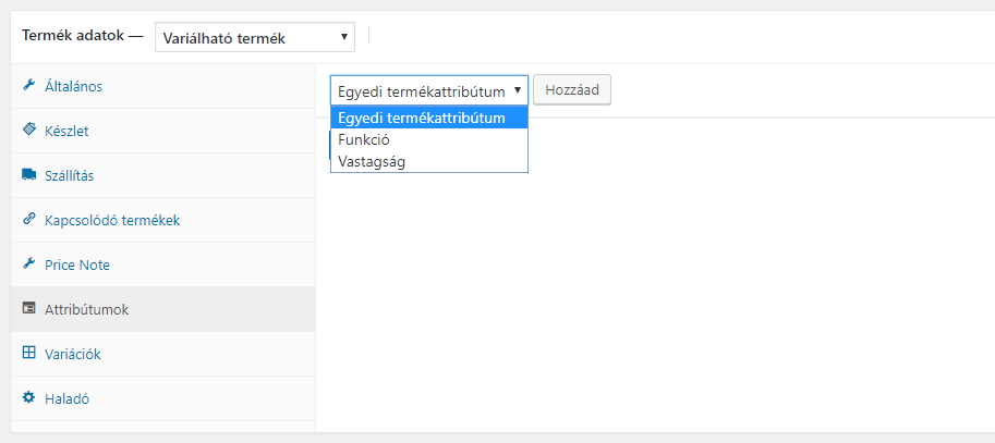 WordPress termék variáció